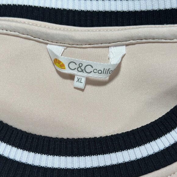 C&C California Womens Pink Mesh Sweatshirt Large Black White Trim Fall Pullover - Picture 9 of 13